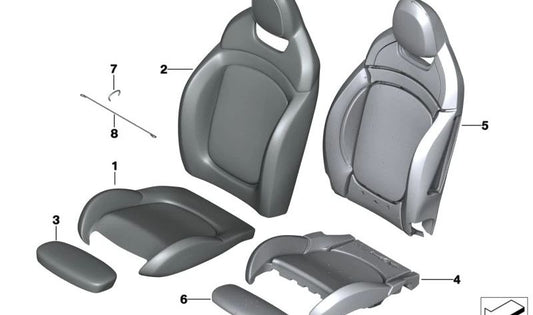 Espuma interna asiento deportivo OEM 52107415012 para MINI F20, F55, F56, F57, F54, F60. Pieza original MINI.