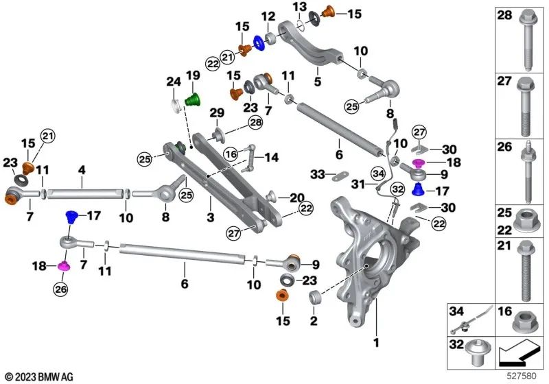 Parafuso de flange de soquete sextavado para BMW Série 2 G42, Série 3 G20N, G21, G28, G28N, Série 5 G30, G31, i I12, I12N, I15, X3 G01, X5 E70, E70N, F15, F85, X6 E71, E72, F16, F86, Z4 G29 (OEM 07119906093) BMW original