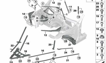 Barra de refuerzo (Domstrebe) OEM 51617378711 para BMW F20, F21, F22, F23, F87, F30, F31, F34, F35, F32, F33, F36. Original BMW.