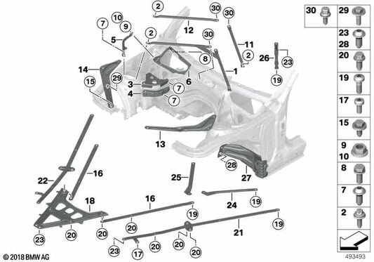 Reforço BMW direito para BMW 2 F22 Series, F22N, Série 3 F30, F31, F34 (OEM 41007385818). BMW original.