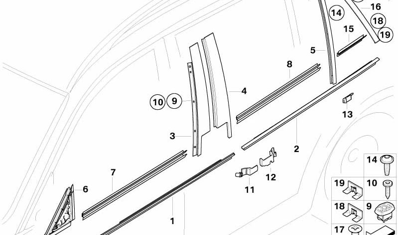 Linke Vordertürabdeckung für BMW 3 E90 -Serie, E91 (OEM 5133711981). Original BMW