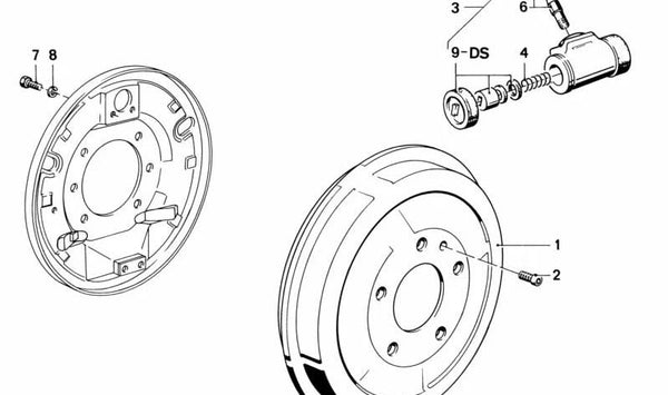 Tambor de freno trasero OEM 34211159486 para BMW E36 (316i, 318i, 318is, 318tds, 320i). Original BMW.