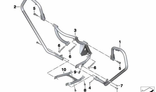 Soporte básico arco de protección delantero OEM 11848535204 para BMW Motorrad F 800 GT (K71) y más. Original BMW Motorrad.