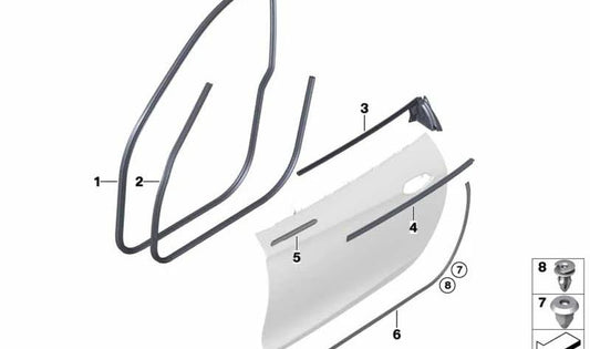 Left door seal for BMW E89 Z4 (OEM 51767046101). Original BMW.
