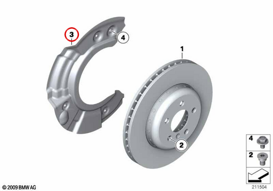 Protector de disco de freno izquierdo OEM 34106787309 para BMW E84. Original BMW.