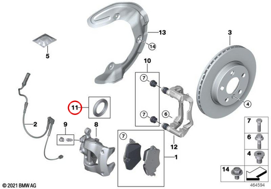 Juego de juntas para pinza de freno OEM 34106867316 para BMW F40, F44, F45, F46, F48, F39 y MINI F60. Original BMW y MINI.