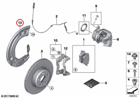 Protecteur du disque de frein gauche OEM 34106871335 pour BMW G42, G20, G21, G28, G22, G23, G26, G29. BMW d'origine.