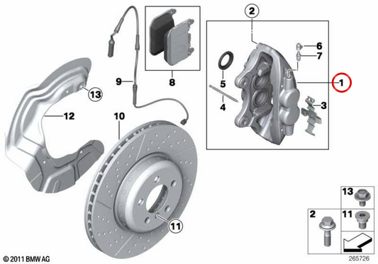 Gehäuse der linken vorderen Bremsklemme m gelbe Leistung OEM 34106875651 für BMW F20, F21, F22, F30, F32 ... und mehr. Original BMW.