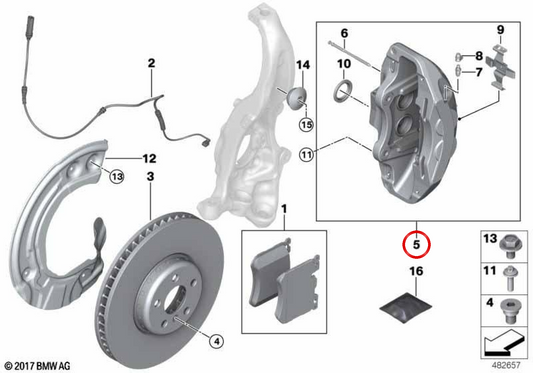 Pinza de freno delantera izquierda OEM 34106891319 para BMW Serie 7 G11 LCI, G12 LCI 750i, 750Li xDrive… y más. Original BMW.