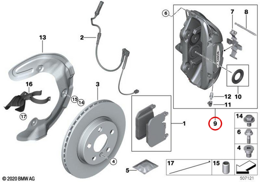 Étrier de frein avant gauche OEM 34106894325 pour MINI F54 Clubman JCW, F56 JCW GP, F60 Countryman JCW ALL4... et plus. Original MINI