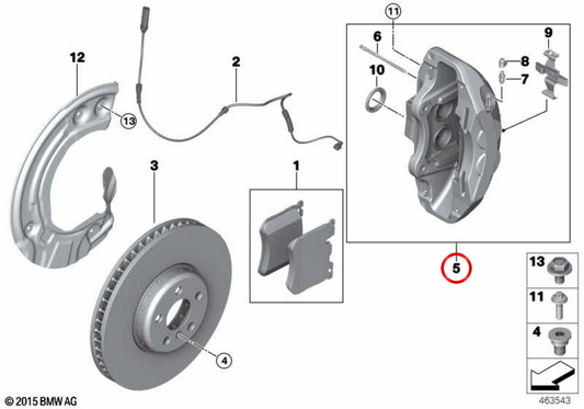 Caja de pinza de freno delantera derecha negra OEM 34106897364 para BMW Serie 7 G11 G12 LCI, Serie 8 G14, G15, G16… y más. Original BMW.