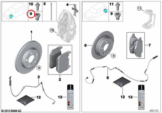 Pillole freni M Sport OEM 34108092822 per BMW F90, F91, F92, F93. BMW originale.