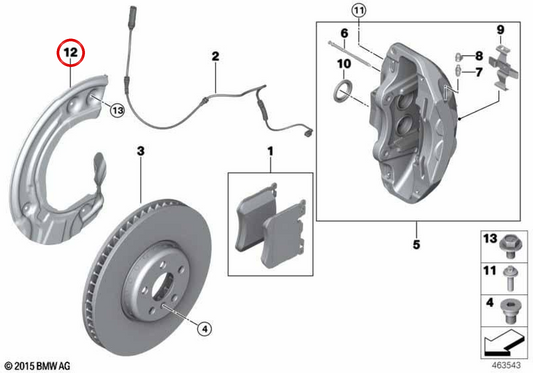 Châssis de protection frein avant gauche OEM 34108831227 pour BMW XM G09, XM 50e et XM Label. Original BMW.
