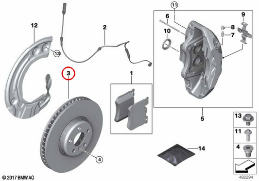 Disco de freio ventilado e perfurado OEM 34108842867 para BMW G68. BMW genuíno.