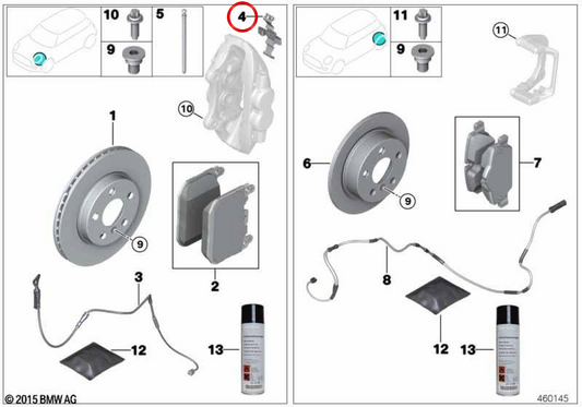 Kit di riparazione Espansione Spring OEM 34108844334 per BMW G42, G20, G21, G22, G23, G26, G60, G61, G70, G01, G45, G02, G05, G18, G06, G07, G29. BMW originale.