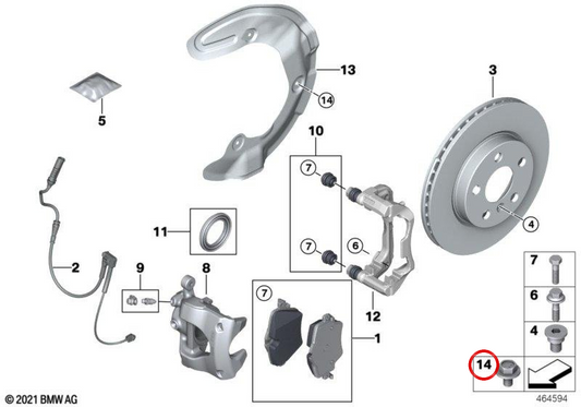 Tornillo hexagonal M6x12 OEM 34108867774 para MINI Cooper E, Cooper SE, JCW E J01 y Aceman E J05, sensor de pastilla de freno delantero y trasero. Original MINI