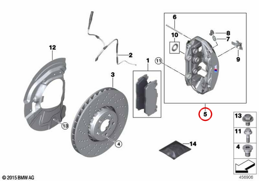 OEM Right Brake Clamp 34109504108 for BMW F95, F96. Original BMW.