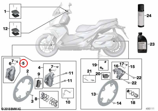 Étrier de frein avant droit noir sans plaquettes OEM 34111542648 pour motos BMW C 400 GT, C 400 X… et plus. Original BMW Motorrad.