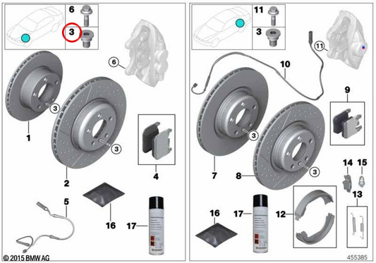 Disco de freio cerâmico de carbono direito OEM 34112284806 para BMW F87 (M2 CS), F80 (M3), F82/F83 (M4). BMW genuíno.