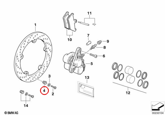 OEM-Bremsrolle 34112314887 für BMW Motorräder R850GS, R1100GS, R1150GS, R1200C, K1200RS, K1200LT … und mehr. Original BMW Motorrad.