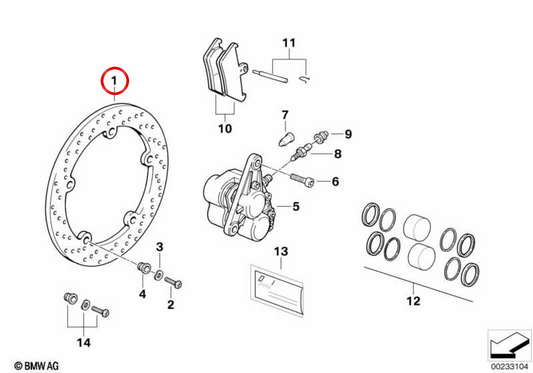 Original BMW Motorrad Bremsscheibe vorn rechts OEM 34112314894 für BMW R850GS, R1100GS, R1150GS, R850R, R1100R, R1200C, K1200RS, K1200LT und weitere
