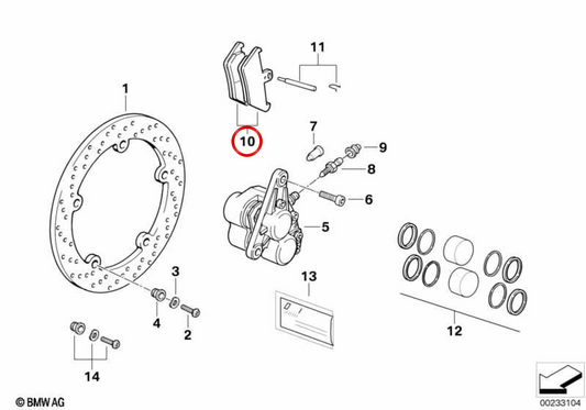 Original BMW Motorrad Bremsbelagsatz vorn OEM 34112333045 für BMW R850C, R1200C und R1200C Independent Motorräder