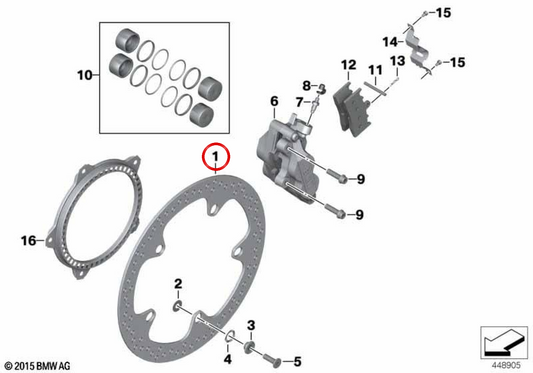 Disque de frein avant OEM 34112338228 pour motos BMW R 850 R, R 1150 R, K 1200 LT, R 1100 S... et plus encore. BMW Motorrad d'origine.