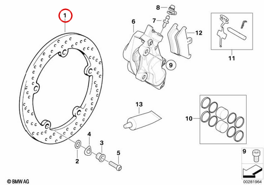 Disco freno anteriore 320 mm OEM 34112338231 per moto BMW R 1100 S e R 1100 RS. Originale BMW Motorrad