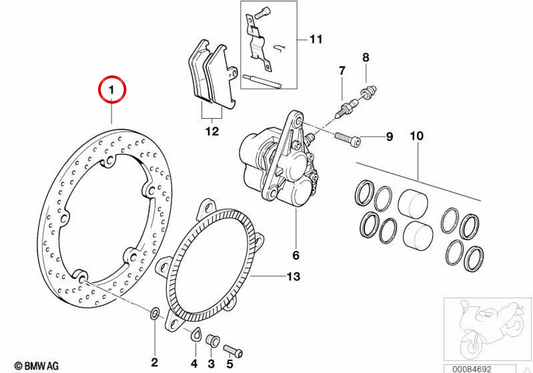 Disco de travão dianteiro 320 mm OEM 34112338232 para motas BMW R 850 RT, R 1150 RT, R 1150 RS, K 1200 GT, K 1200 RS. BMW Motorrad Original