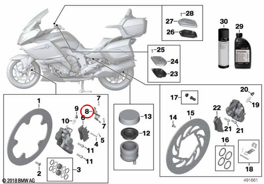 Molla sella freno sinistra OEM 34112338247 per moto BMW K1200R, K1300R, K1600GT, K1600GTL... e altre. BMW Motorrad originale.