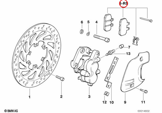 Conjunto de pastilhas de freio dianteiro OEM 34112345445 para motocicletas BMW F 650, F 650 ST. Originais BMW Motorrad.