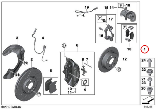JCW 17" Sportbremsensatz vorne OEM 34112352872 für MINI F56, F55, F57, F56 LCI, F55 LCI... und mehr. Original MINI.