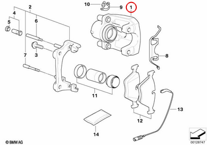 Right front brake clamp support 34116756304 for BMW E60, E61, E63, E64, E65, E66. Original BMW.