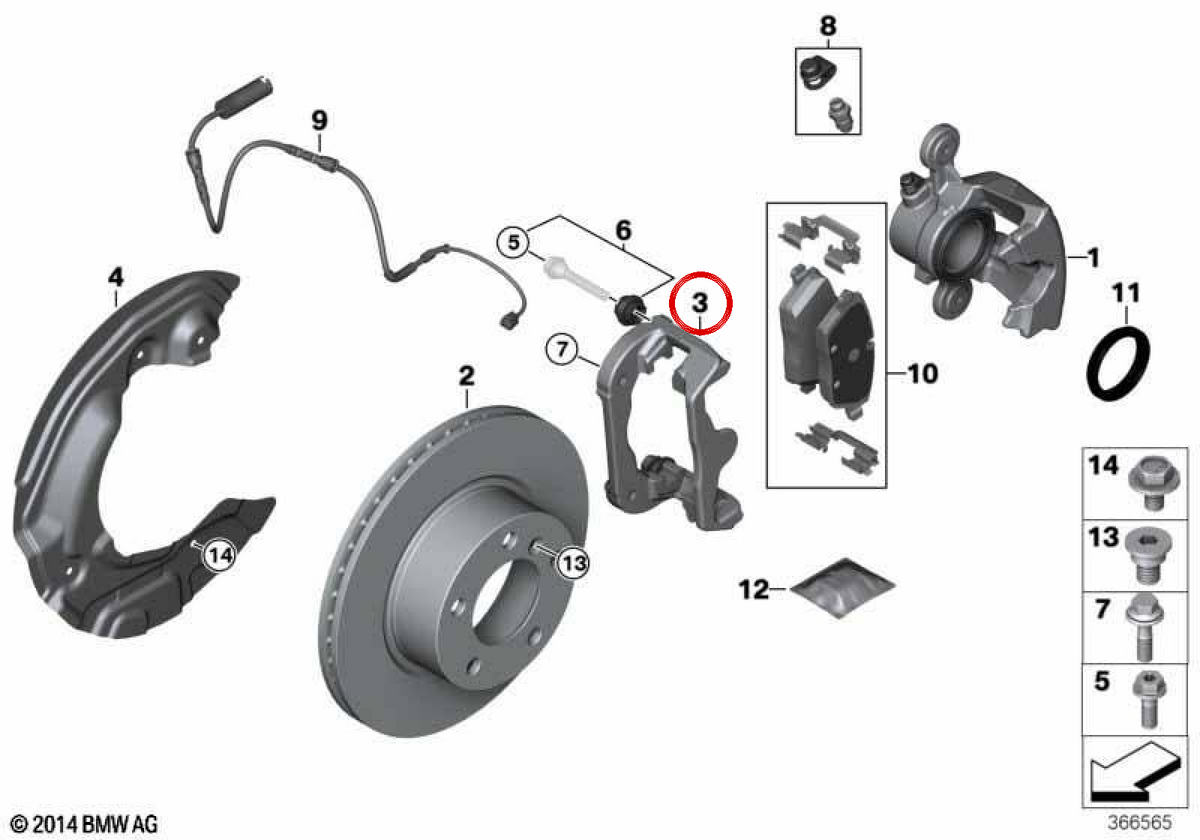 OEM brake clamp support 34116774158 for BMW E81, E82, E87, E88. Original BMW.