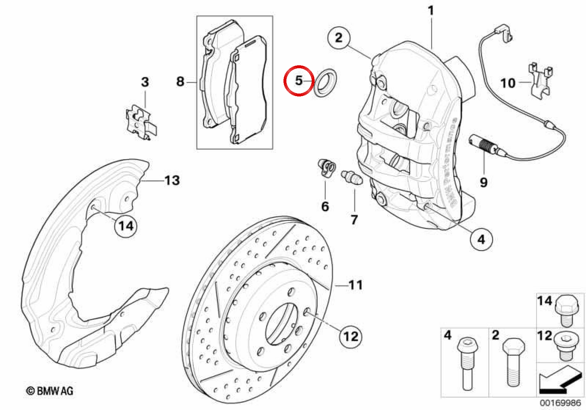 Conjunto de juntas de pinça de freio OEM 34116780507 para BMW E81, E82, E87, E88, E90, E91, E92, E93 e MINI R56. BMW e MINI originais.