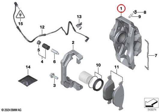 OEM Linksbremsklemme 34116786827 für BMW F07, F06, F01, F02, F04. Original BMW.
