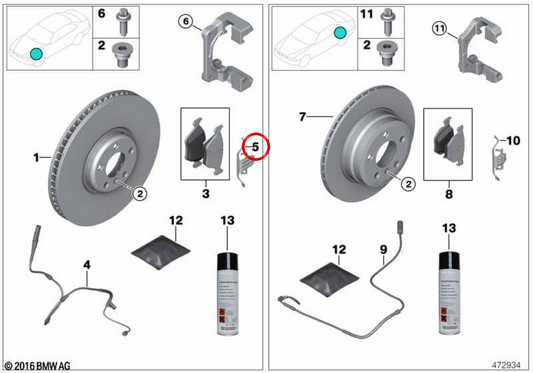 Mola de retenção da pastilha de freio OEM 34116789711 para BMW E81, E87, E88, E90, E91, E92, E93, F20, F21, F30, F31, F32, F34, F36. BMW genuíno.