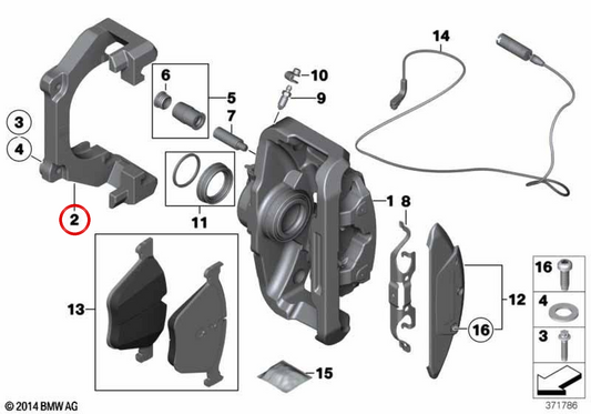OEM brake clamp support 34116790221 for BMW E81, E87, E90, E91, E92, E93. Original BMW.