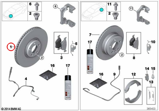 Disco de freio dianteiro ventilado OEM 34116792217 para BMW F20, F21, F30, F31, F34, F32, F33, F36… e muito mais. BMW genuíno.