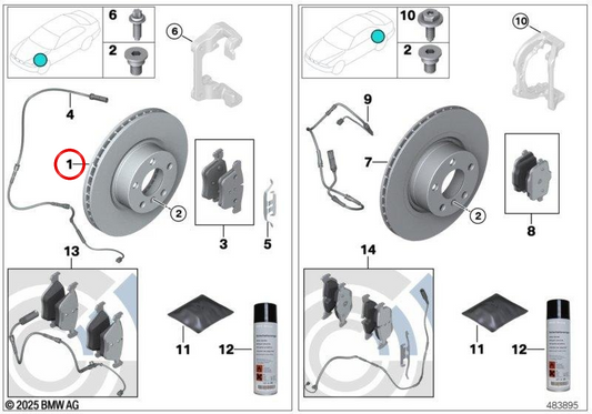 Disco de freno ventilado OEM 34116793125 para BMW F18, F06, F12, F13. Original BMW.