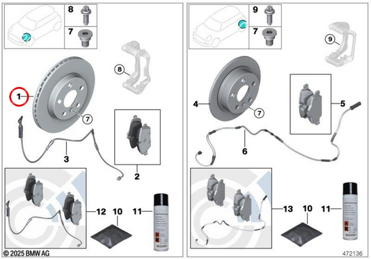 Belüftete Bremsscheibe vorne OEM 34116858652 für MINI R50, R53, R56, Clubman R55, Cabrio R52... und mehr. Originaler MINI.