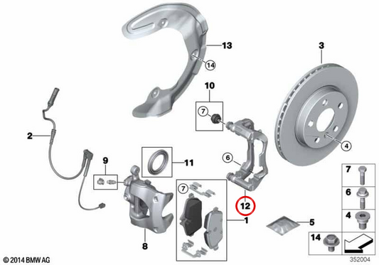 Vorderer rechter Bremssattel OEM 34116868780 für BMW 2er F45 und MINI F54 Clubman, F55, F56, F57… und mehr. Original BMW und MINI.