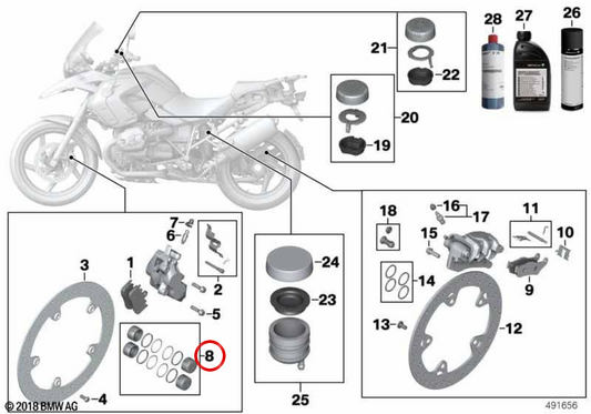 Bremskolben-Dichtringsatz OEM 34117651956 für BMW Motorrad F 650 CS, F 650 GS, F 700 GS, F 800 GS, F 800 GS Adventure, G 650 GS, K 1600 GT, K 1600 GTL... Original BMW Motorrad