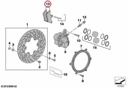 Kit pastiglie freno anteriori OEM 34117658156 per moto BMW R850GS, R1100GS, R850R, R1100R, R850RT e R1100RT. Originale BMW Motorrad.