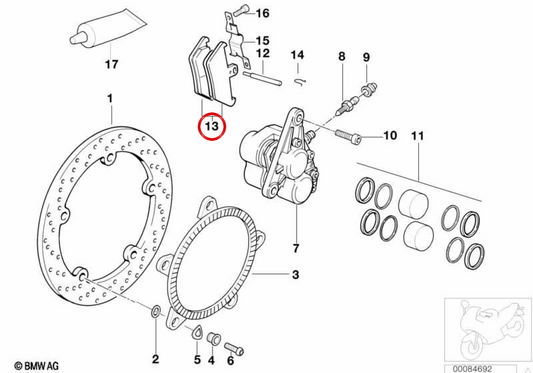 Satz rote vordere Bremsbeläge OEM 34117690169 für BMW K1200 LT und K1200 RS Motorräder. Original BMW Motorrad