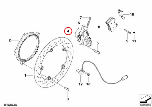 Sella senza pastiglia freno sinistra OEM 34117716717 per BMW Motorrad F800GT, F800S, F800ST, R nineT Pure, R nineT Scrambler... e altro ancora. BMW Motorrad originale.