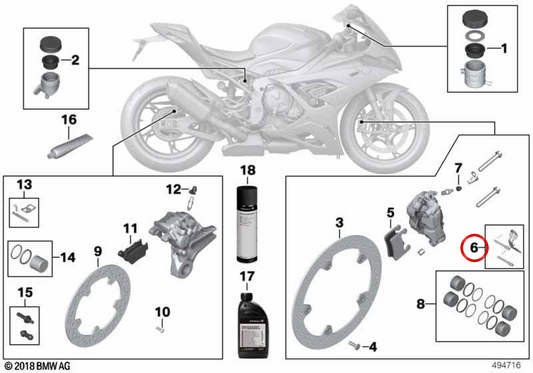 Jeu de fixation des plaquettes de frein avant OEM 34117914737 pour motos BMW S 1000 RR, M 1000 RR, M 1000 R, M 1000 XR. Original BMW Motorrad.