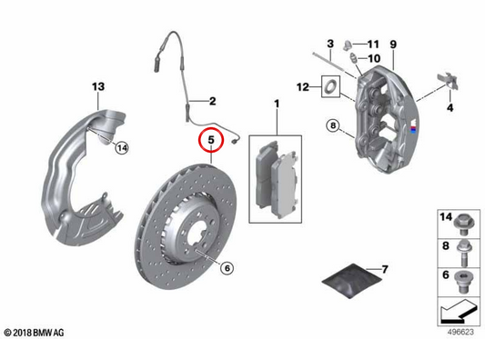 Disco freno ventilato e perforato 34118072018 per BMW F87 (competizione M2, M2). BMW originale.