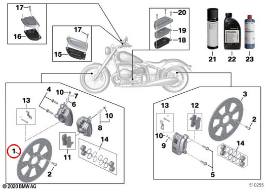 Disco de freio dianteiro OEM 34118414426 para motocicletas BMW R18, R18 Classic, R18 B, R18 Transcontinental. Originais BMW Motorrad.