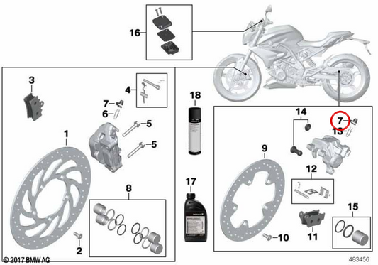 Caperuza de freno OEM 34118569409 para motos BMW C 400 GT, C 400 X, G 310 GS, G 310 R, G 310 RR, F 450 GS... y más. Original BMW Motorrad